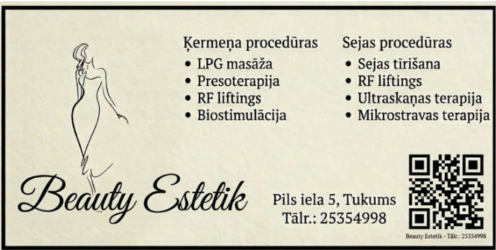 Beauty Estetik karte ar ķermeņa un sejas procedūru sarakstu